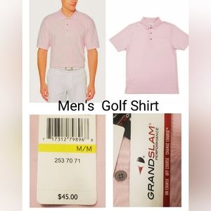 NEW Mens Grand Slam Performance Short Sleeve Pink Polo Golf Shirt Size Medium